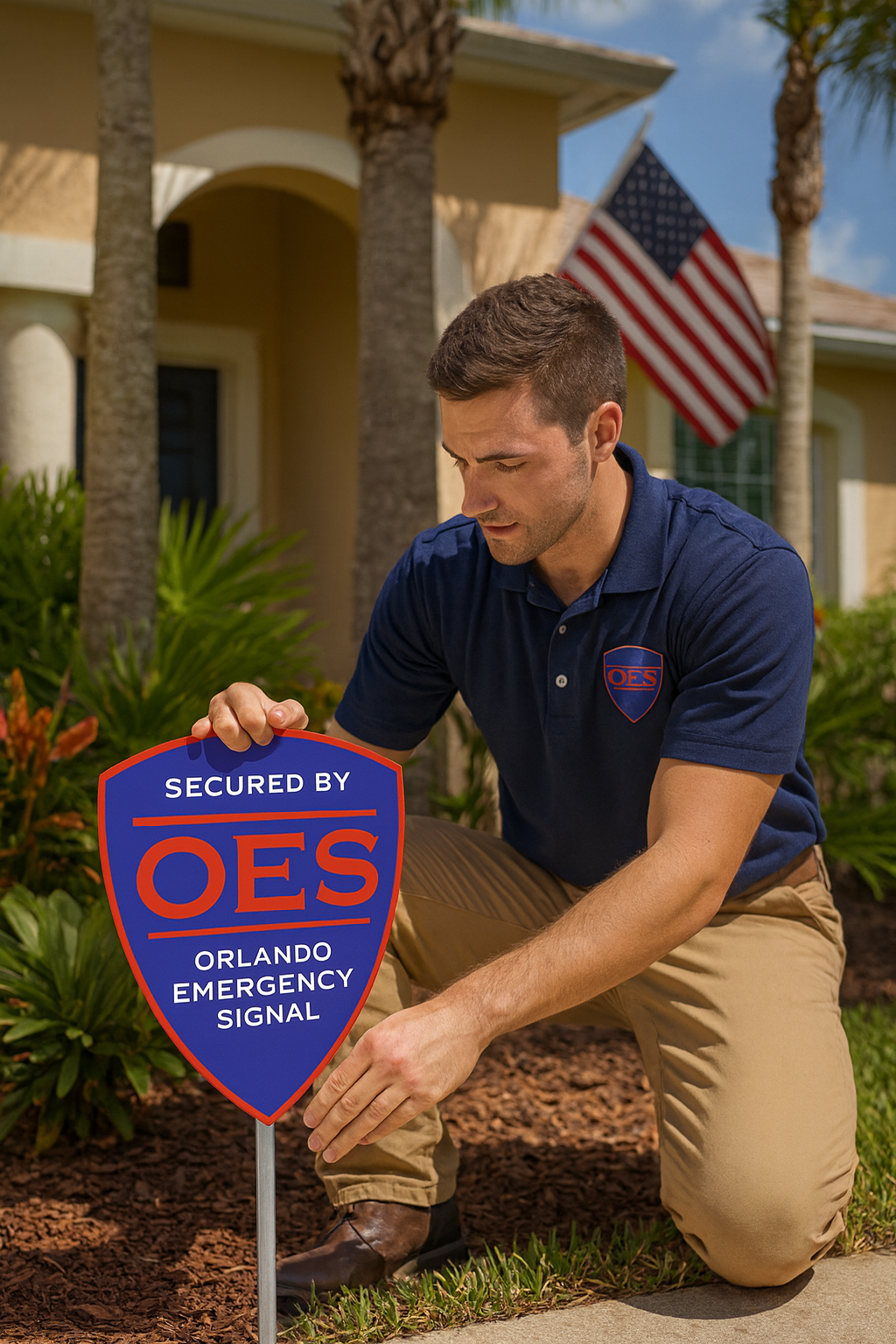 oes technician with yard sign